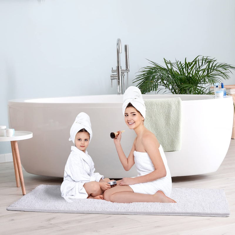 Noahas White Long Bathroom Rugs Runner 24''x60'',Absorbent Non-Slip,Washable Carpet,Soft Plush Chenille Shower Mats,Shaggy Durable Bath Rugs with Rubber Backing - Image 2